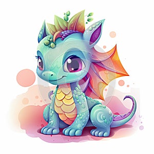 Playful baby dragons collection with colorful bodies. Colorful baby dragon bundle with beautiful eyes and color splash. Cute