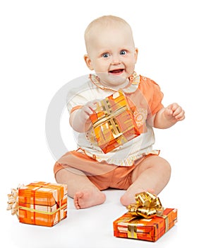 Playful baby keeps festive gift
