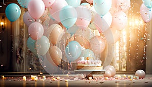 playful background with balloons and streamers for child's birthday party