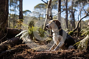 Playful beagle dog in natural setting, illustration of curious canine in realistic nature scene