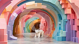 Playful Bear In Rainbow Tunnel: A Delicate Paper Cutout Diorama