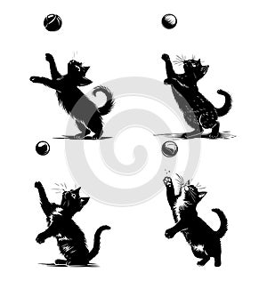 Playful black cat silhouettes