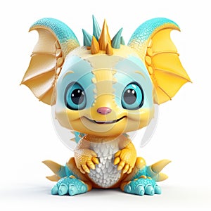 Playful Blue And Yellow Baby Dragon With Big Blue Eyes