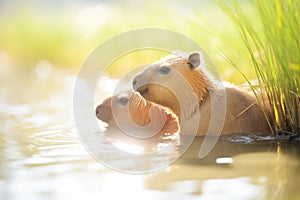 playful capybara pups in sunlight