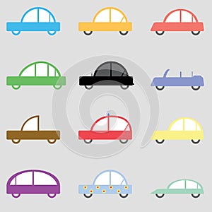 Playful car illustrations, set multi forms and colors