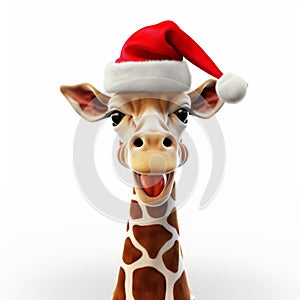 Playful Caricature Of A Giraffe Wearing A Santa Hat