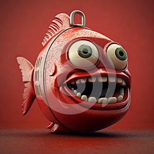 Playful Caricature Of A Red Fish With Teeth