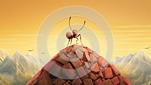 Playful Cartoon Ant On Mountain In Joel Robison Style