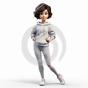 Playful Cartoon Female Athlete In Asian-inspired White Sweats
