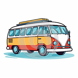 Playful Cartoon Illustration Of A Retro Vw Bus Icon