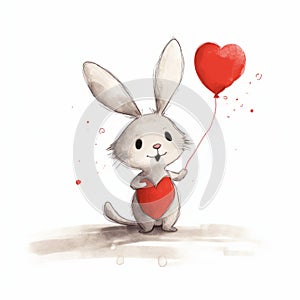 Playful Cartoon Rabbit With Heart Balloon - Dustin Nguyen Style