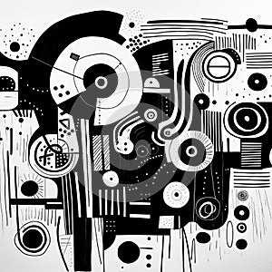 Playful Cartooning: Abstract Black And White Design With Detailed Textures