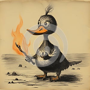 Playful Cartoonish Fire Duck: Cover Art For Cumbia Band