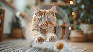 Playful Cat Jumping With Ball