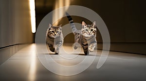 Playful cats in pursuit, captivating chase