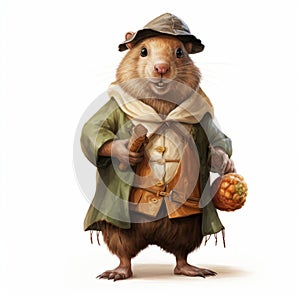 Whistlerian Rat Pilgrim With Pumpkins: Charming And Inventive Character Design photo