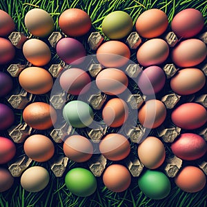 A playful and charming image of Easter eggs arranged, generative AI