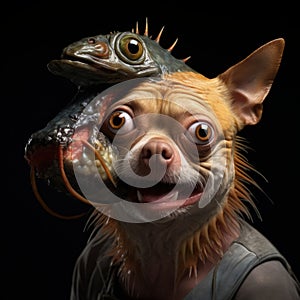Playful Chihuahua Dog With Fish A Hyper-realistic Sci-fi Artwork