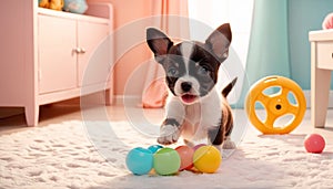 Playful Chihuahua Puppy with Colorful Balls