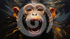 Playful Chimp: A Vibrant 8k Resolution Painting By Franciszek Starowieyski photo