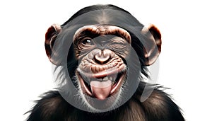 Playful Chimpanzee Making Faces, winking and sticking out the tongue as a funny gesture of a joke