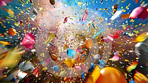 A playful and colorful explosion as confetti cannons erupt signaling the start of a joyous celebratio