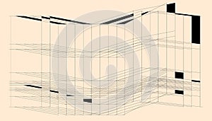 Playful composition of basic wiggly lines. Perspective architectonical.