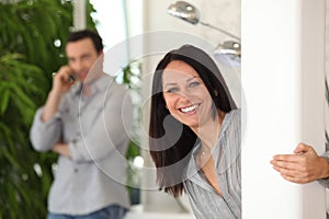 Playful couple at home photo
