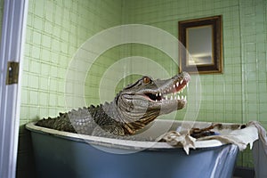 Playful Crocodile in the Bathtub Quirky Bathroom Decor