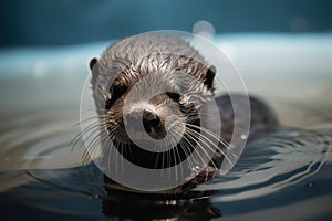 A playful and curious baby otter learning to swim. Generative AI