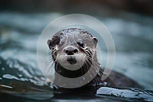 A playful and curious baby otter learning to swim. Generative AI