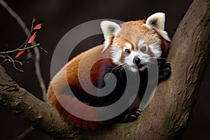 A playful and curious Red Panda climbing a tree - This Red Panda is climbing a tree, showing off its playful and curious nature.