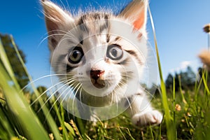 Playful Cute Kitten in Sunlit Grass