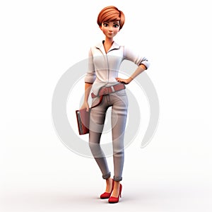Playful 3d Cartoon Businesswoman With Short Hair And Colorful Clothing photo