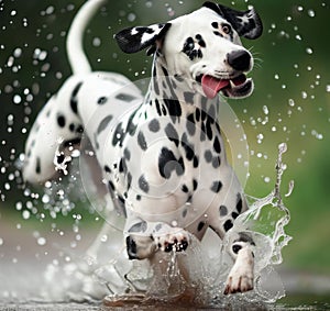 Playful Dalmatian Splashing Through Water photo