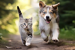 The Playful Dog and Curious Kitten, Unlikely Best Friends AI Generated Illustration