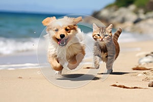 The Playful Dog and Curious Kitten, Unlikely Best Friends AI Generated Illustration