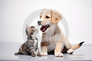 The Playful Dog and Curious Kitten, Unlikely Best Friends AI Generated Illustration