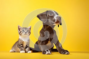 The Playful Dog and Curious Kitten, Unlikely Best Friends AI Generated Illustration