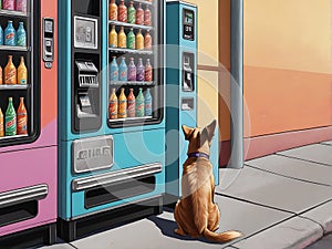 Playful Dog Interacting with a Vending Machine Animation