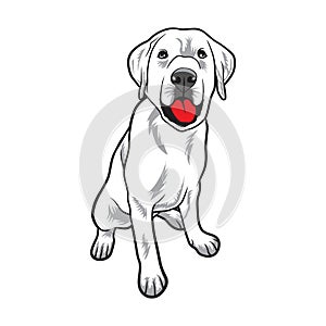 A playful dog with red tongue in black and white vector illustration