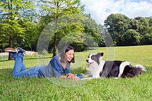 Playful dog and woman