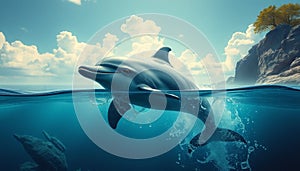 A playful dolphin leaps above the water\'s surface generated photo