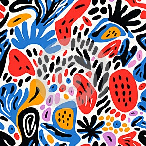 Playful Doodle Land Art Pattern In Orange, Red, And Blue