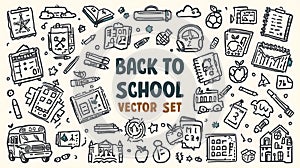 Hand-Drawn Doodle Back to School Vector Educational Elements Set.