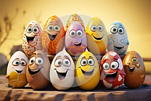 Playful Easter egg characters with smiling faces