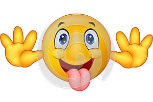 Playful emoticon smiley cartoon jokingly stuck out its tongue