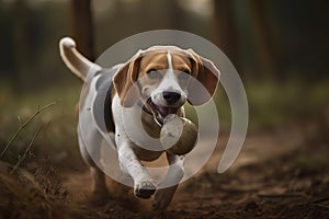 A playful and energetic Beagle chasing a ball, showing off its high energy and playful nature. Generative AI