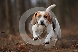 A playful and energetic Beagle chasing a ball, showing off its high energy and playful nature. Generative AI