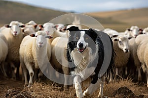 A playful and energetic Border Collie herding sheep - This Border Collie is herding sheep, showing off its playful and energetic